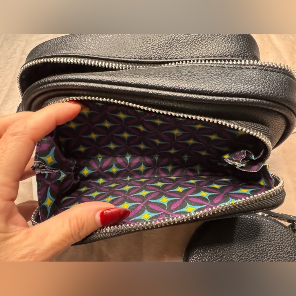 Christian Lacroix Black Crossbody Camera Bag Silver Logo w/ Detachable Mini Zip - Picture 6 of 8